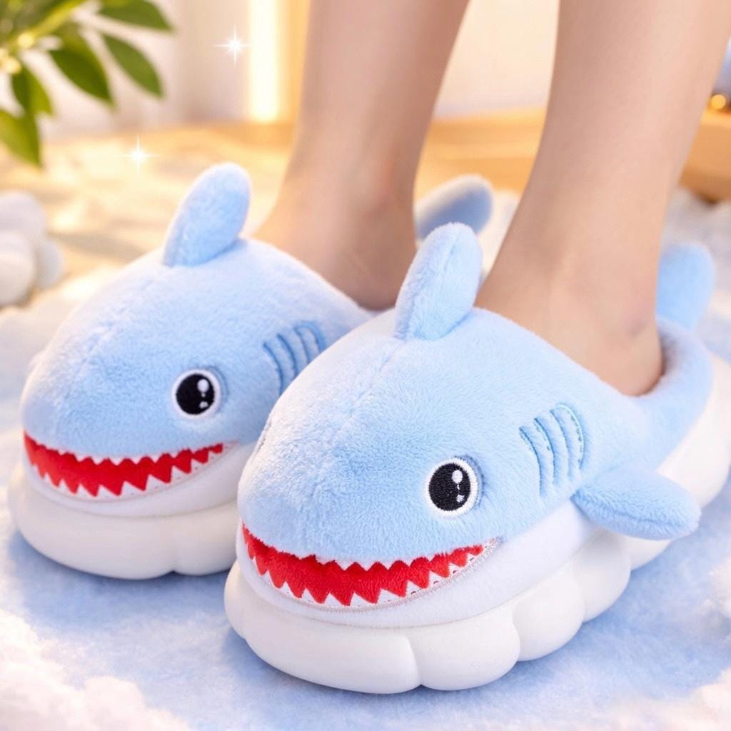 Plush Cartoon Shark Slippers | Soft Cozy Indoor Animal Shoes | SoftSlipsy
