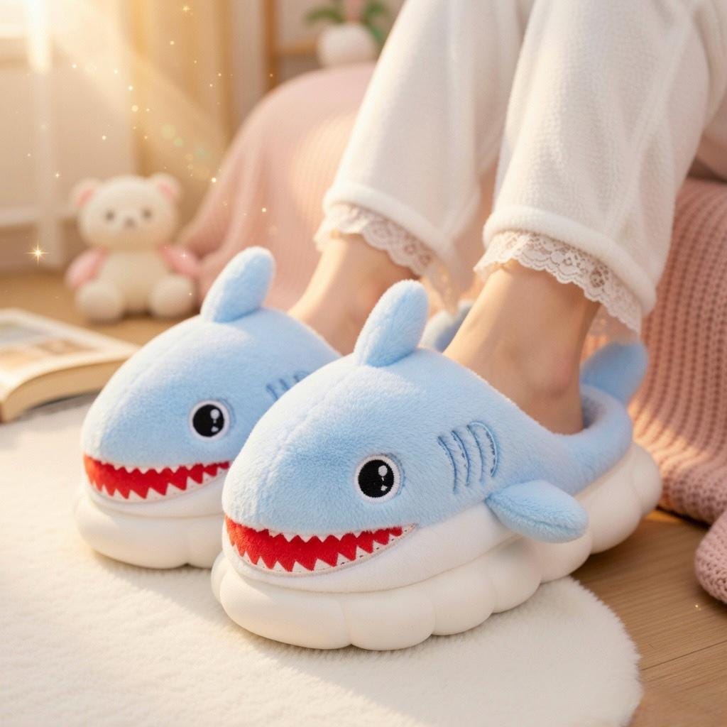 Plush Cartoon Shark Slippers | Soft Cozy Indoor Animal Shoes | SoftSlipsy