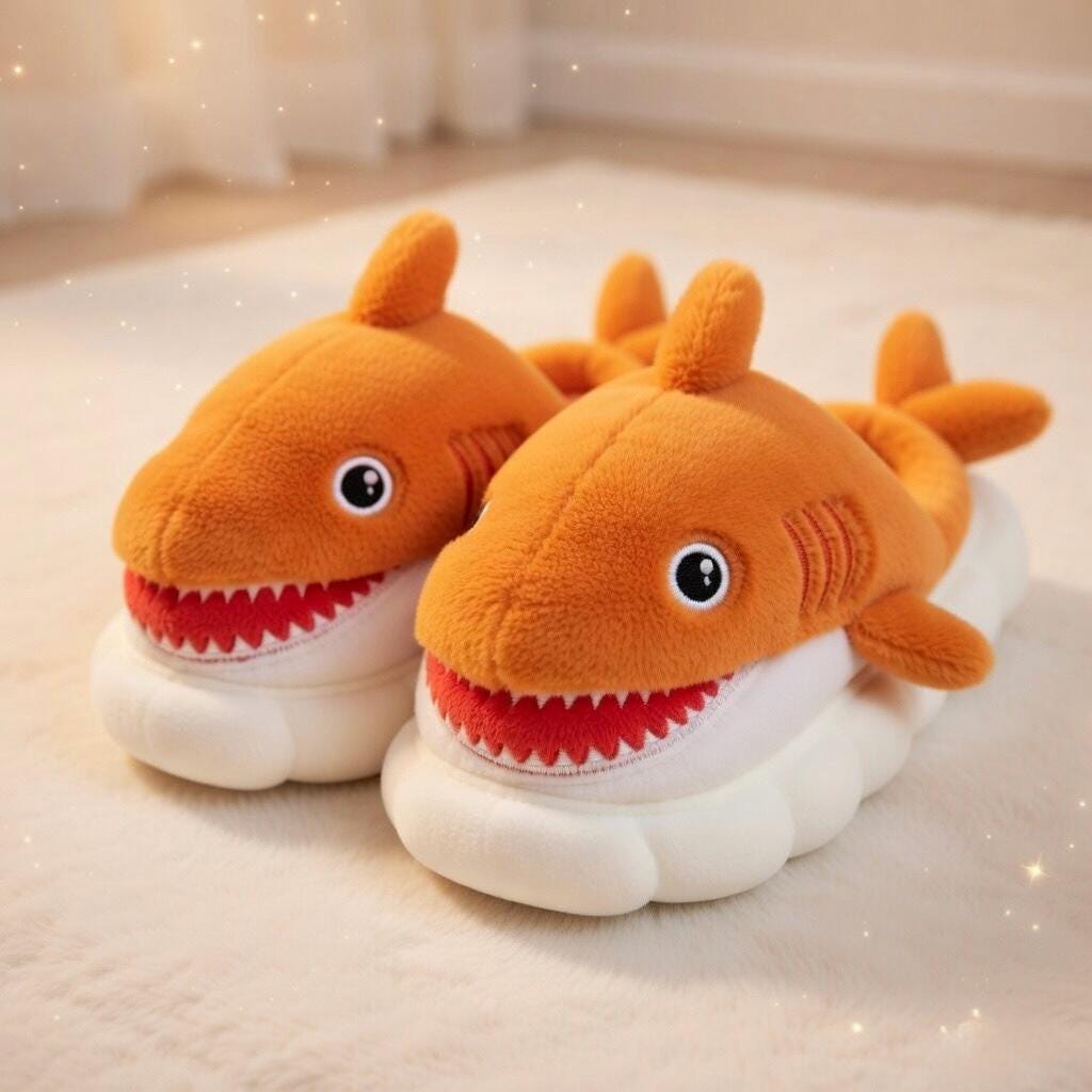 Plush Cartoon Shark Slippers | Soft Cozy Indoor Animal Shoes | SoftSlipsy