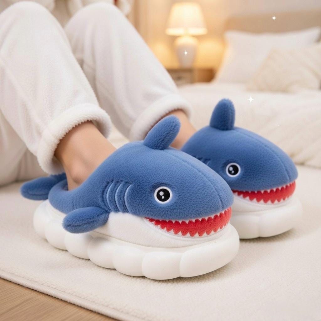 Plush Cartoon Shark Slippers | Soft Cozy Indoor Animal Shoes | SoftSlipsy