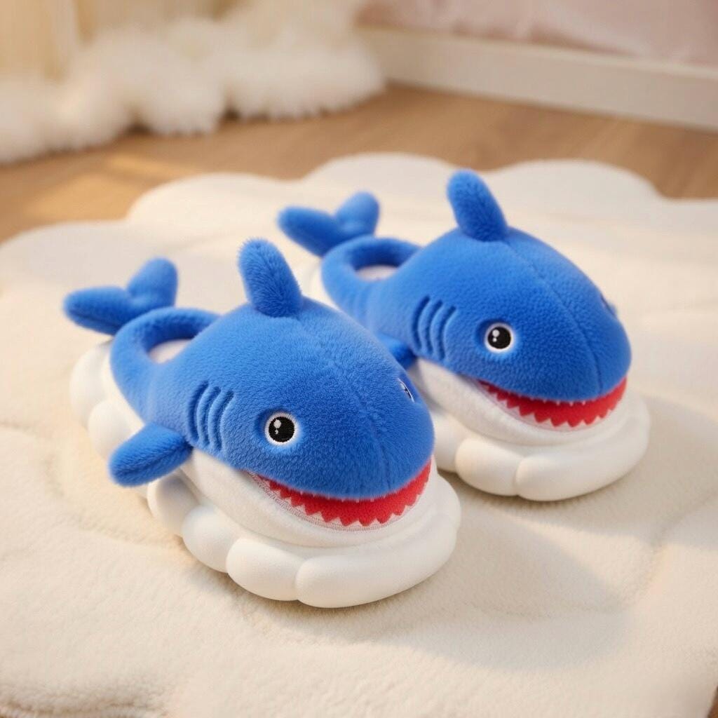 Plush Cartoon Shark Slippers | Soft Cozy Indoor Animal Shoes | SoftSlipsy