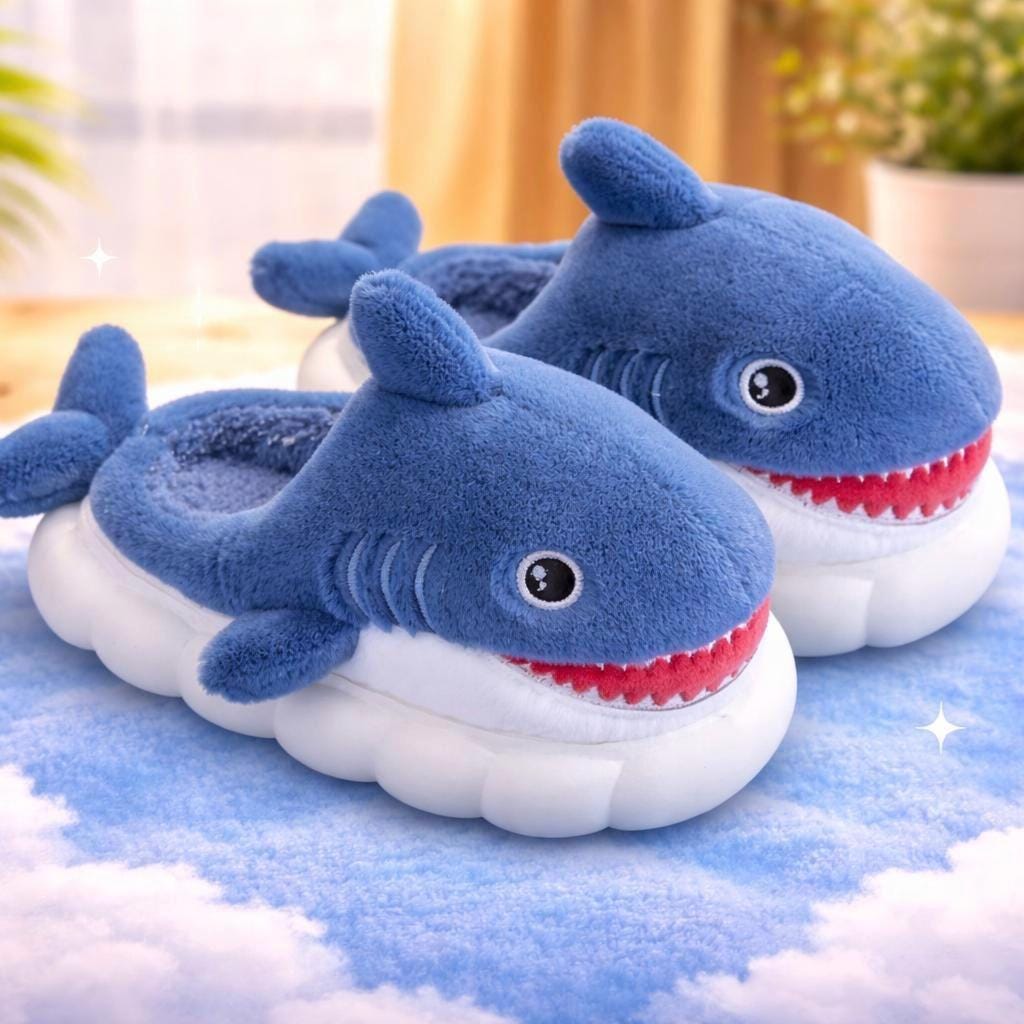 Plush Cartoon Shark Slippers | Soft Cozy Indoor Animal Shoes | SoftSlipsy