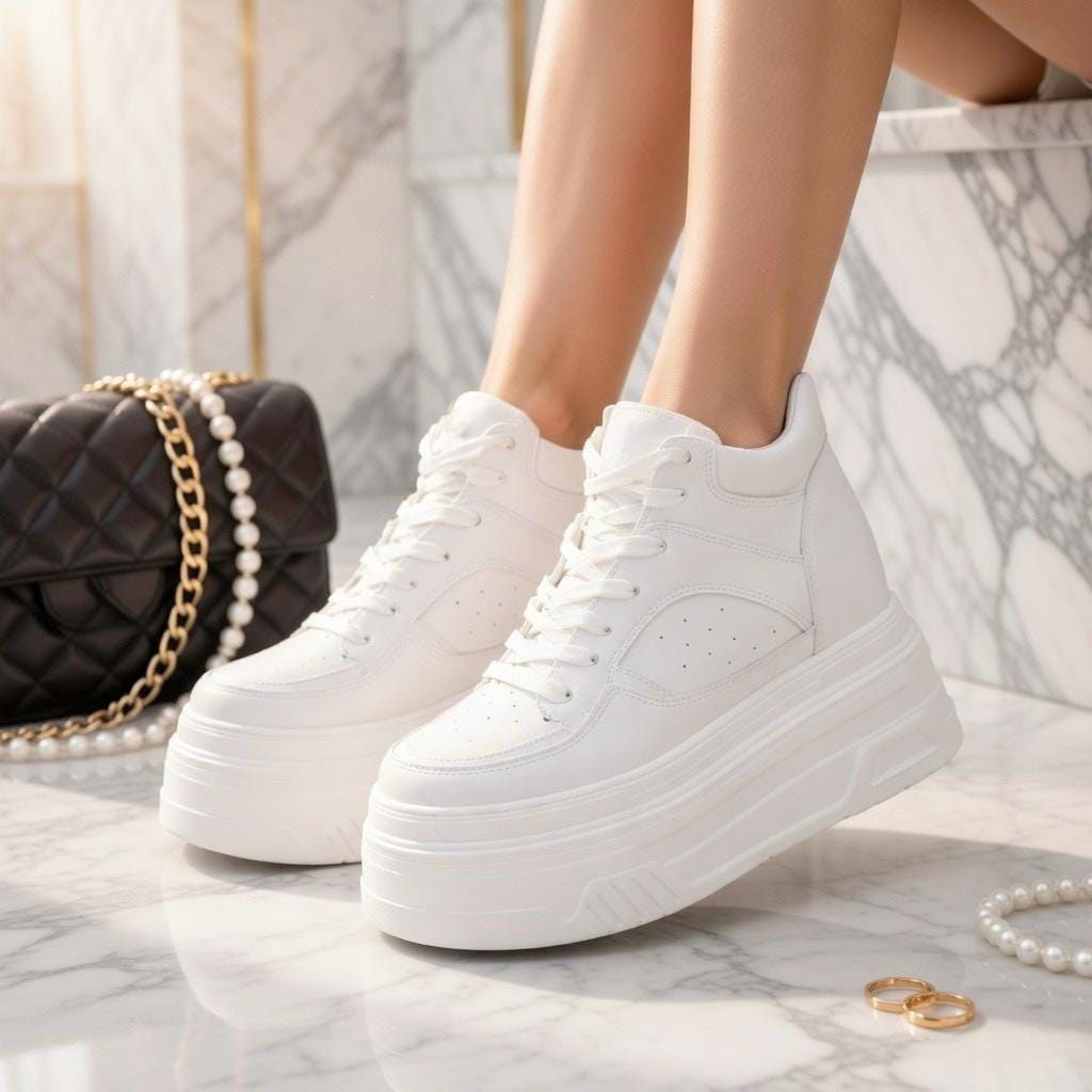 SoftSlipsy 15CM Chunky White Platform Sneakers | High Top Street Style Shoes