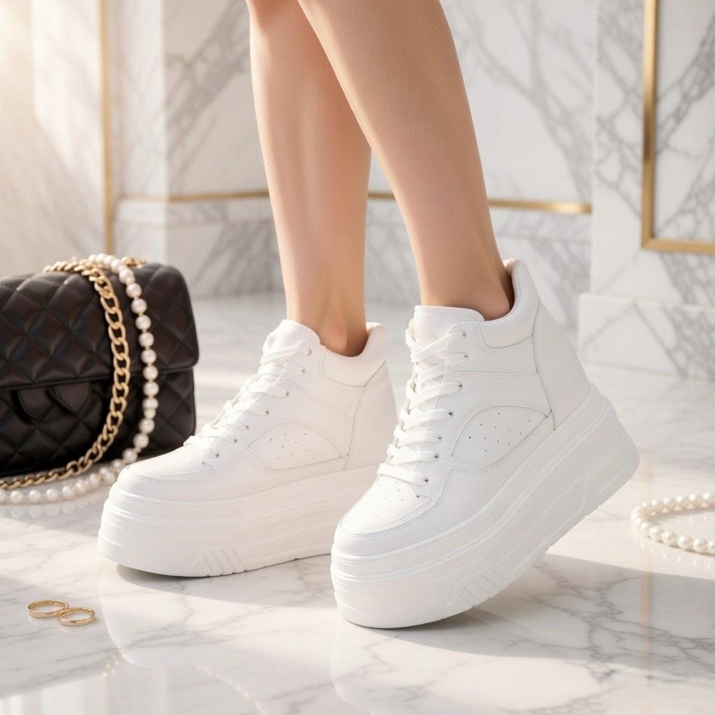 SoftSlipsy 15CM Chunky White Platform Sneakers | High Top Street Style Shoes