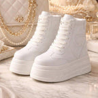 SoftSlipsy 20CM Korean Style Platform Sneakers, White Chunky Sole (Hidden Heel)