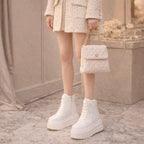 SoftSlipsy 20CM Korean Style Platform Sneakers, White Chunky Sole (Hidden Heel)