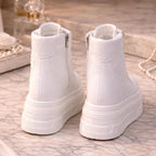 SoftSlipsy 20CM Korean Style Platform Sneakers, White Chunky Sole (Hidden Heel)