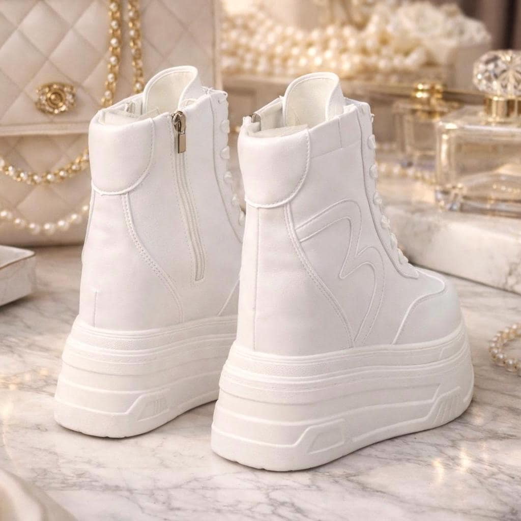 SoftSlipsy 20CM Korean Style Platform Sneakers, White Chunky Sole (Hidden Heel)