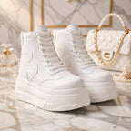 SoftSlipsy 20CM Korean Style Platform Sneakers, White Chunky Sole (Hidden Heel)