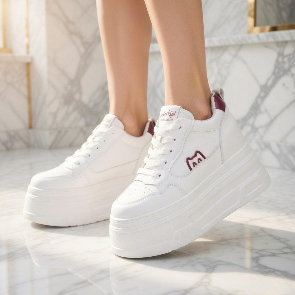 SoftSlipsy 16CM White Chunky Platform Sneakers: Hidden Height Increase, Street Style Shoes