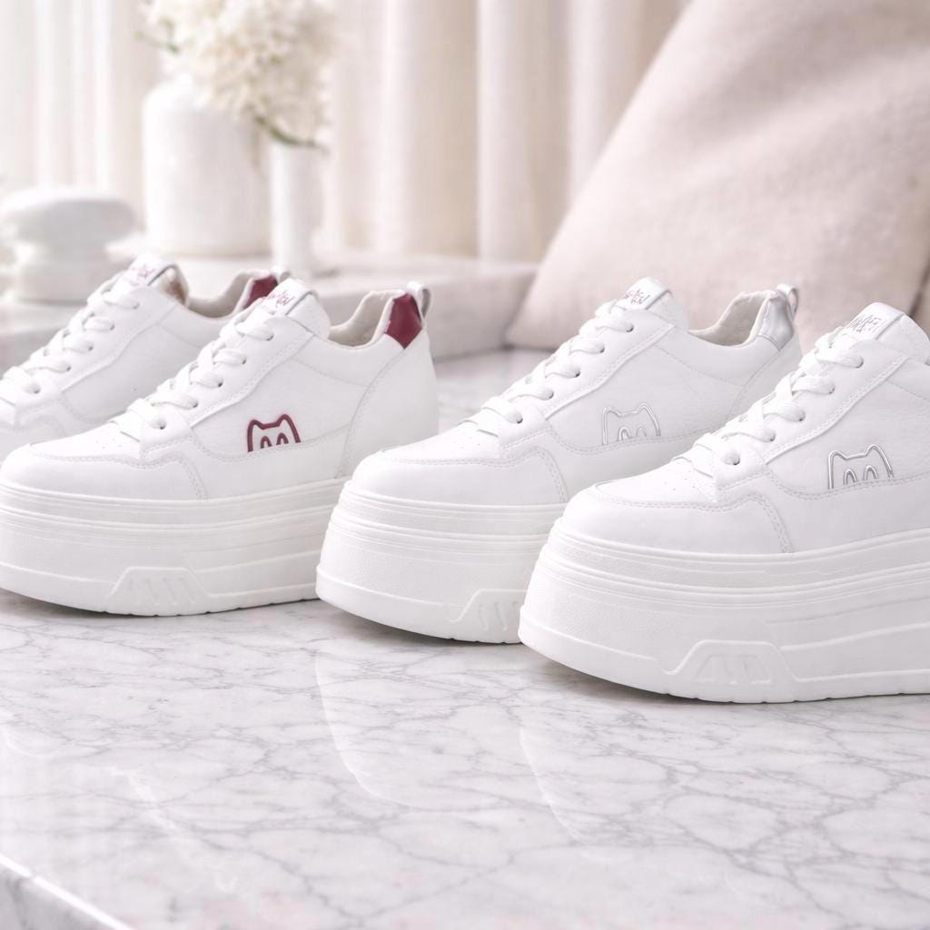 SoftSlipsy 16CM White Chunky Platform Sneakers: Hidden Height Increase, Street Style Shoes