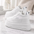 SoftSlipsy 16CM White Chunky Platform Sneakers: Hidden Height Increase, Street Style Shoes