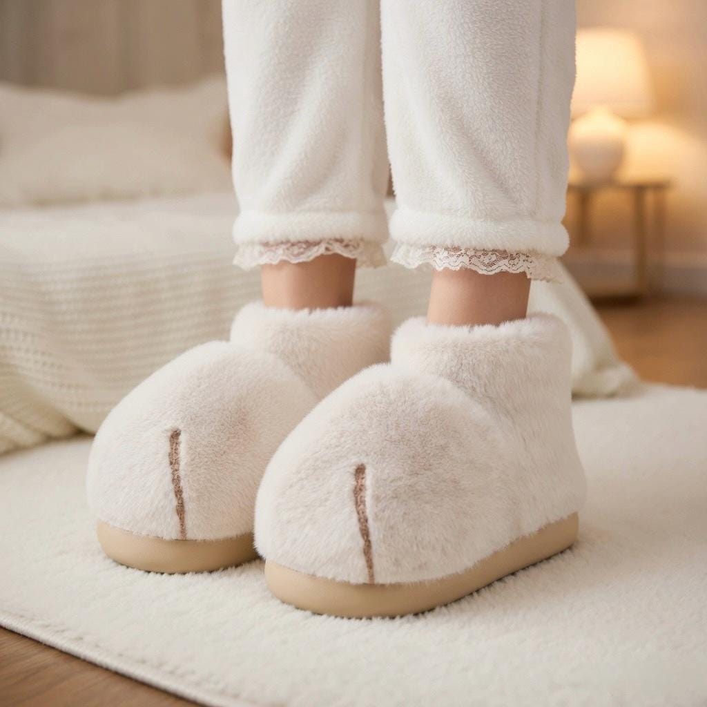 Cat Paw Plush Boots | Kawaii Animal Winter Slippers | Cozy Fluffy Indoor Home Wear | SoftSlipsy