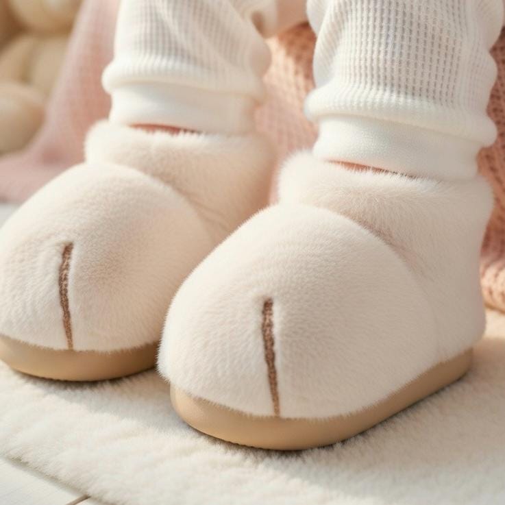 Cat Paw Plush Boots | Kawaii Animal Winter Slippers | Cozy Fluffy Indoor Home Wear | SoftSlipsy