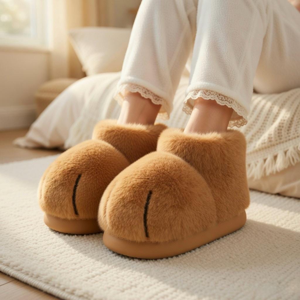 Cat Paw Plush Boots | Kawaii Animal Winter Slippers | Cozy Fluffy Indoor Home Wear | SoftSlipsy