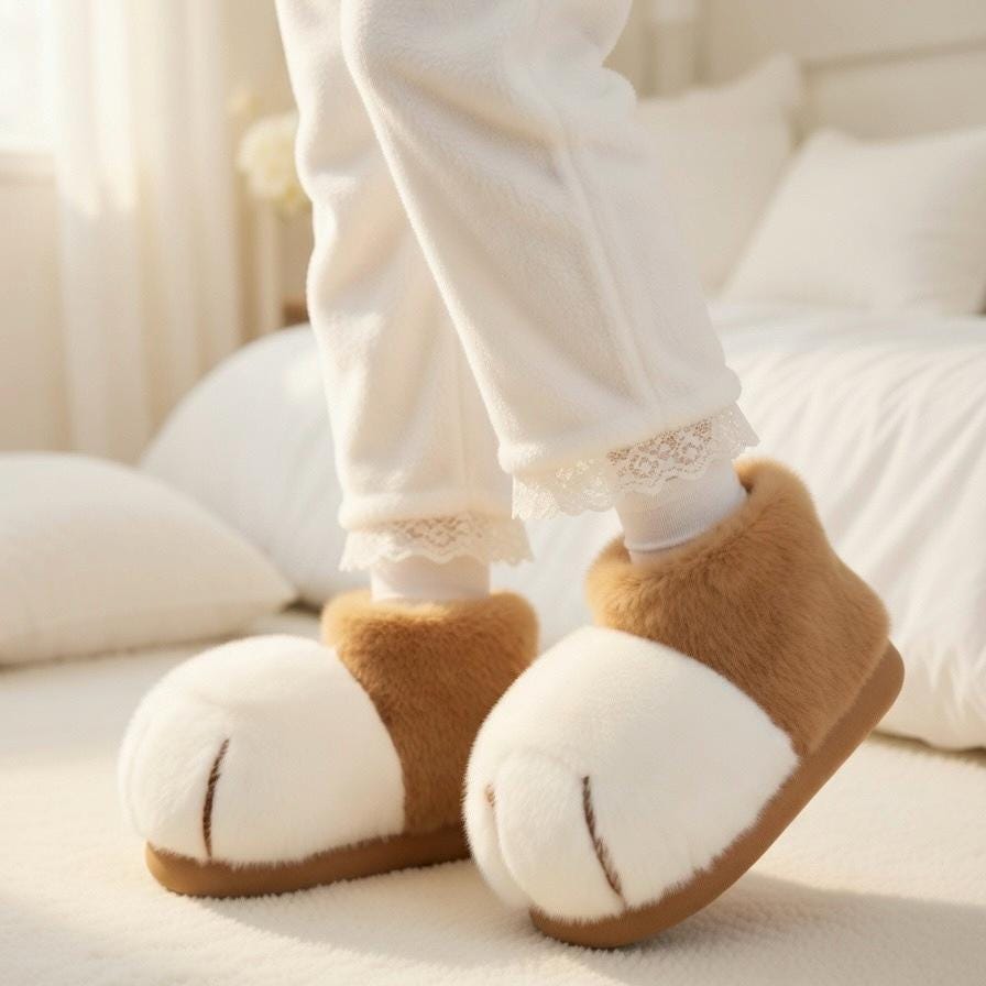 Cat Paw Plush Boots | Kawaii Animal Winter Slippers | Cozy Fluffy Indoor Home Wear | SoftSlipsy