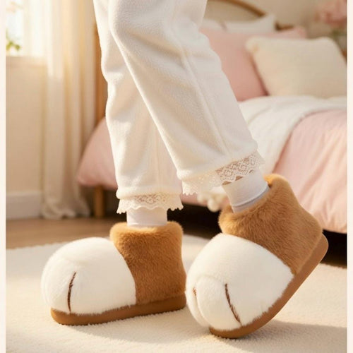 Cat Paw Plush Boots | Kawaii Animal Winter Slippers | Cozy Fluffy Indoor Home Wear | SoftSlipsy