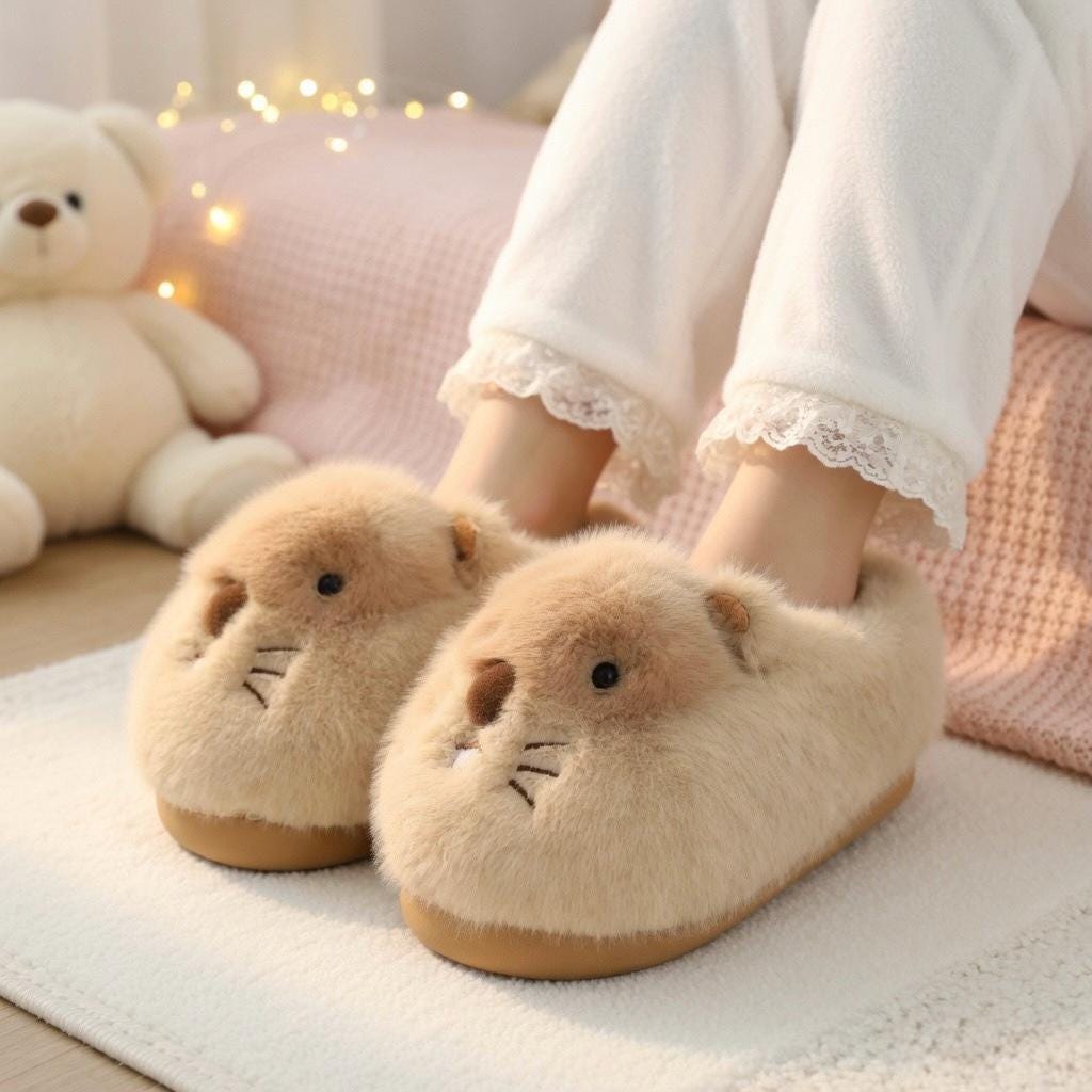 Plush Hamster Slippers | Cozy Animal House Shoes for Women, Winter Warmth | SoftSlipsy