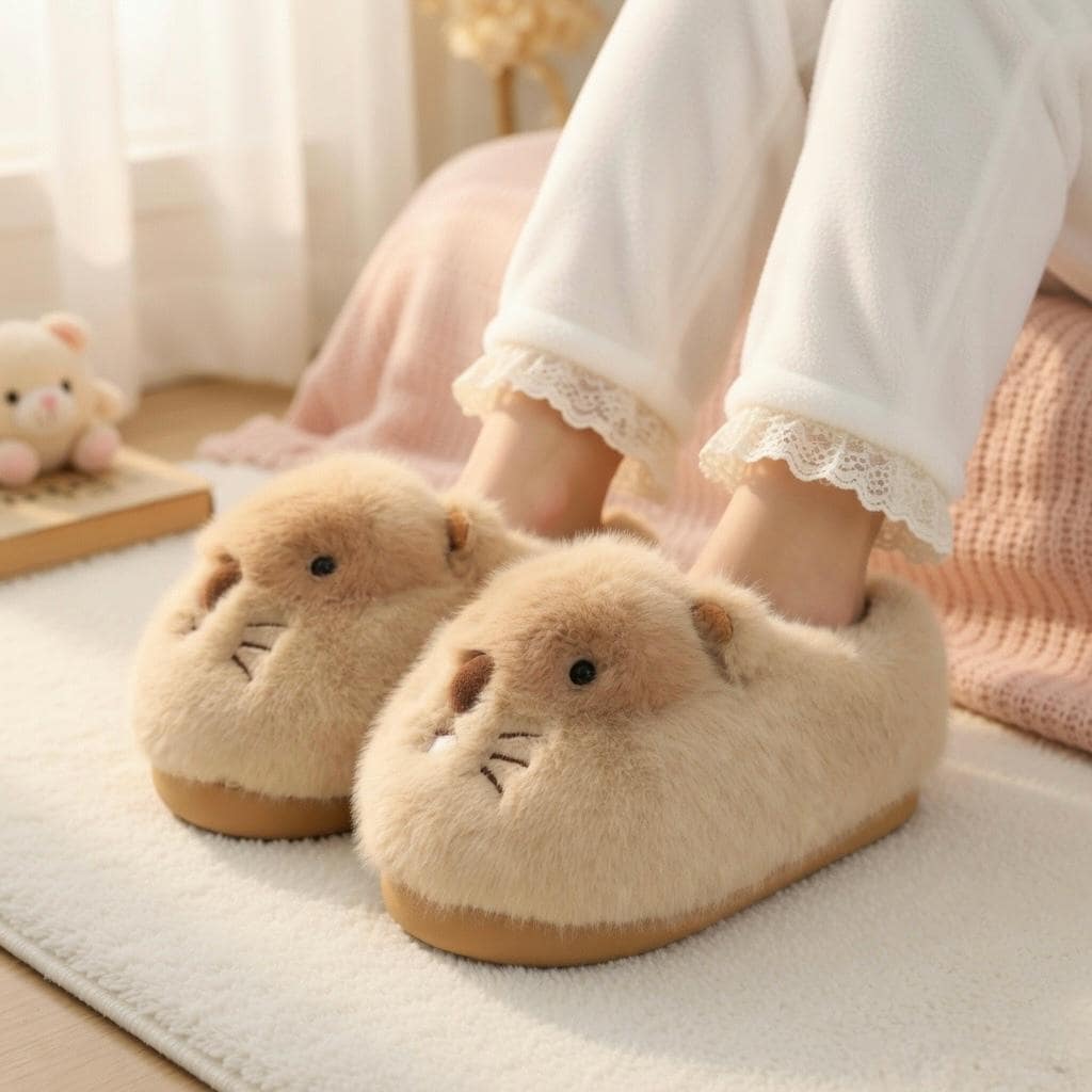 Plush Hamster Slippers | Cozy Animal House Shoes for Women, Winter Warmth | SoftSlipsy