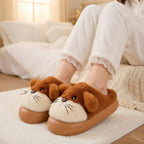 Leopard Plush Animal Slippers | Cozy Cartoon Dog House Shoes, Warm Winter Indoor Footwear | SoftSlipsy