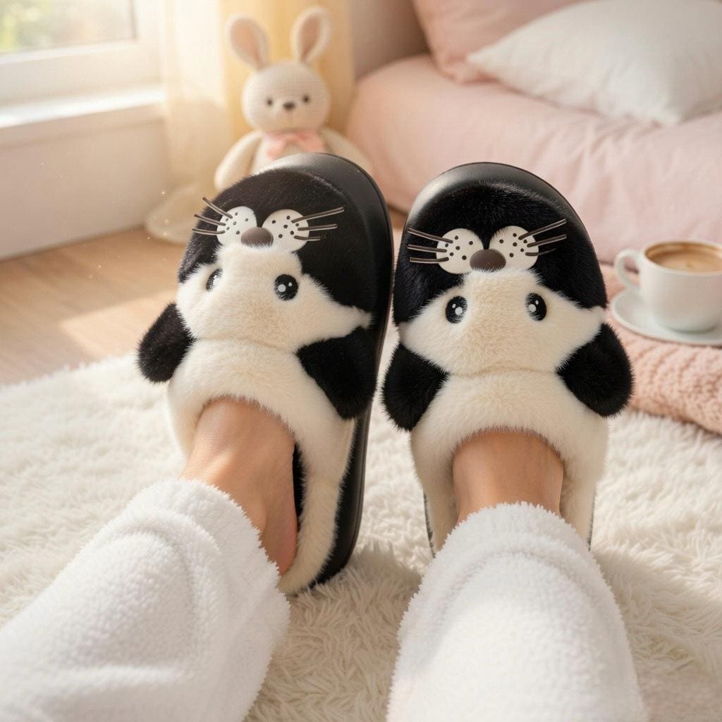 Leopard Plush Animal Slippers | Cozy Cartoon Dog House Shoes, Warm Winter Indoor Footwear | SoftSlipsy