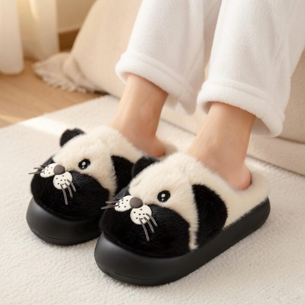 Leopard Plush Animal Slippers | Cozy Cartoon Dog House Shoes, Warm Winter Indoor Footwear | SoftSlipsy