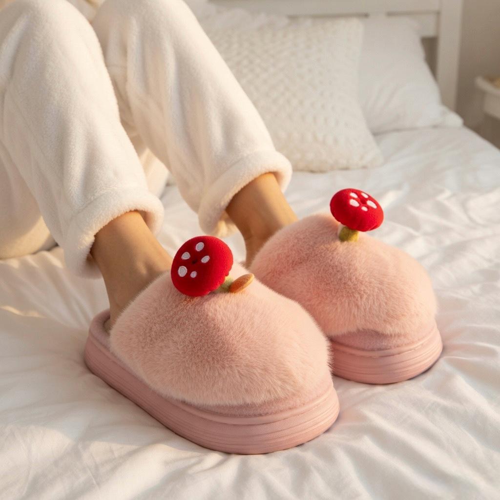 Plush Mushroom Slippers | Cozy Cottagecore Winter House Shoes | SoftSlipsy