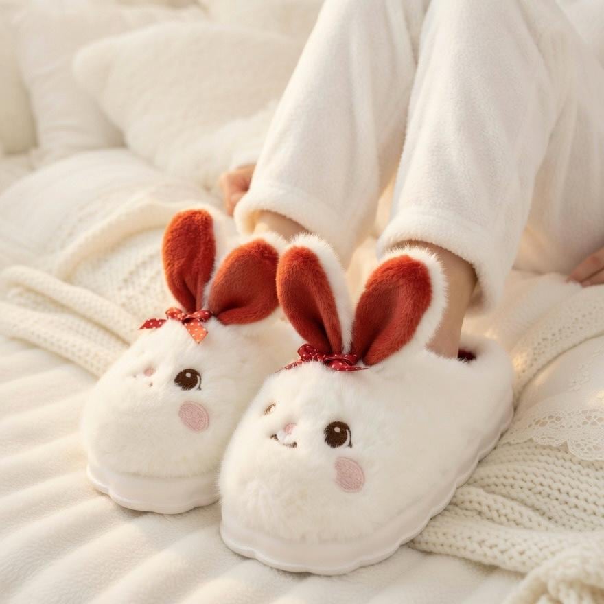 Plush Bunny Slippers | Cozy Rabbit House Shoes, Winter Warmth | SoftSlipsy