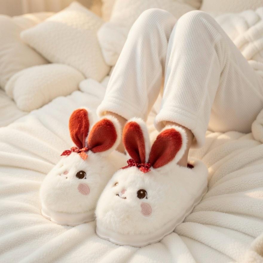 Plush Bunny Slippers | Cozy Rabbit House Shoes, Winter Warmth | SoftSlipsy