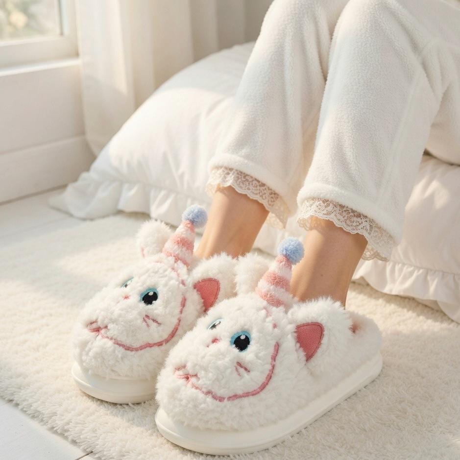 Plush Cat Slippers | Cozy Winter Indoor Animal Home Shoes | SoftSlipsy