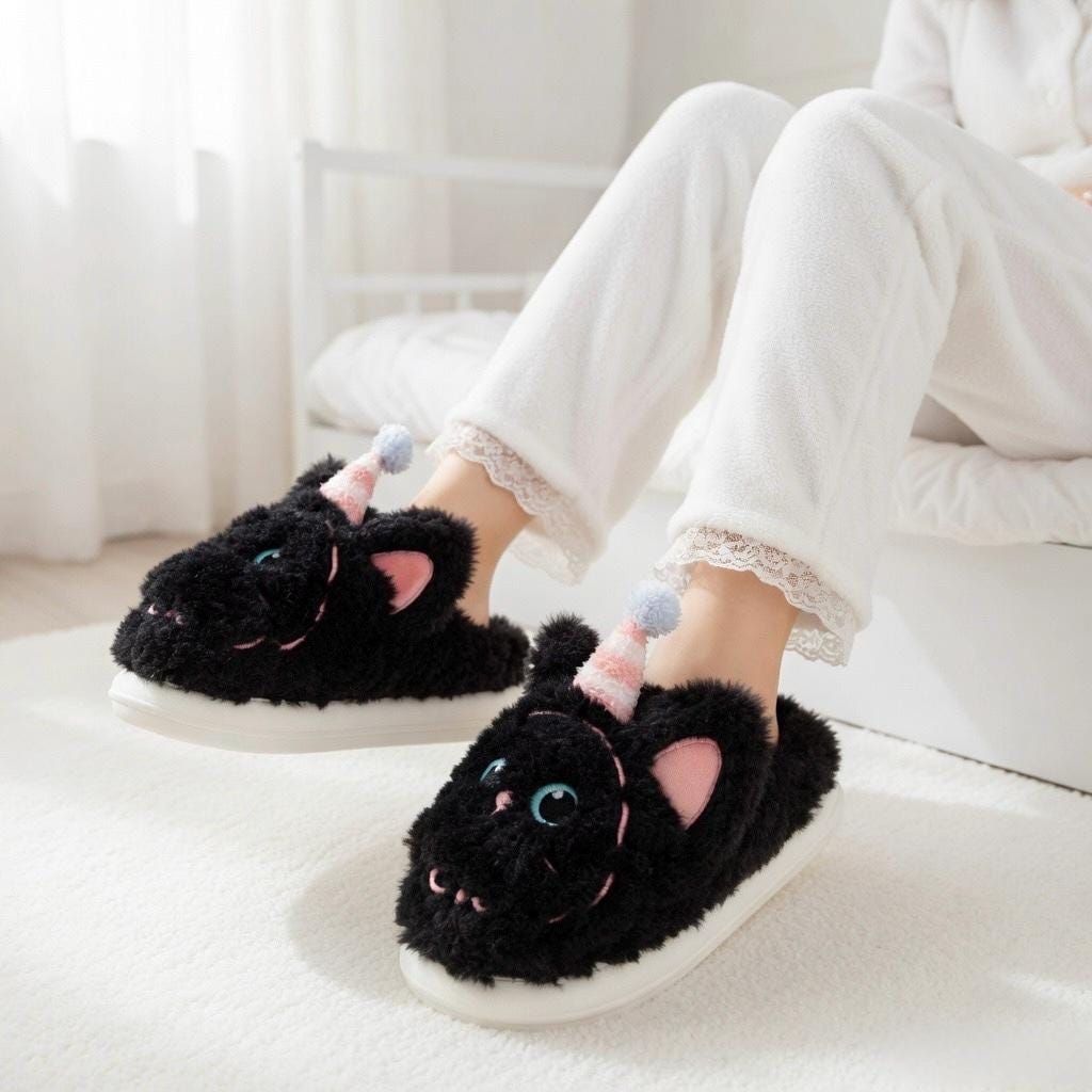 Plush Cat Slippers | Cozy Winter Indoor Animal Home Shoes | SoftSlipsy