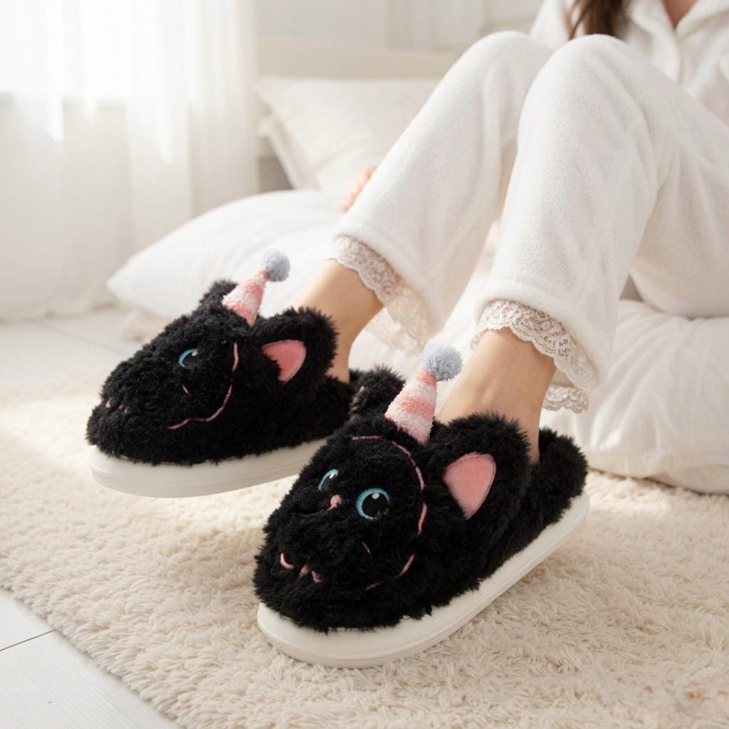 Plush Cat Slippers | Cozy Winter Indoor Animal Home Shoes | SoftSlipsy