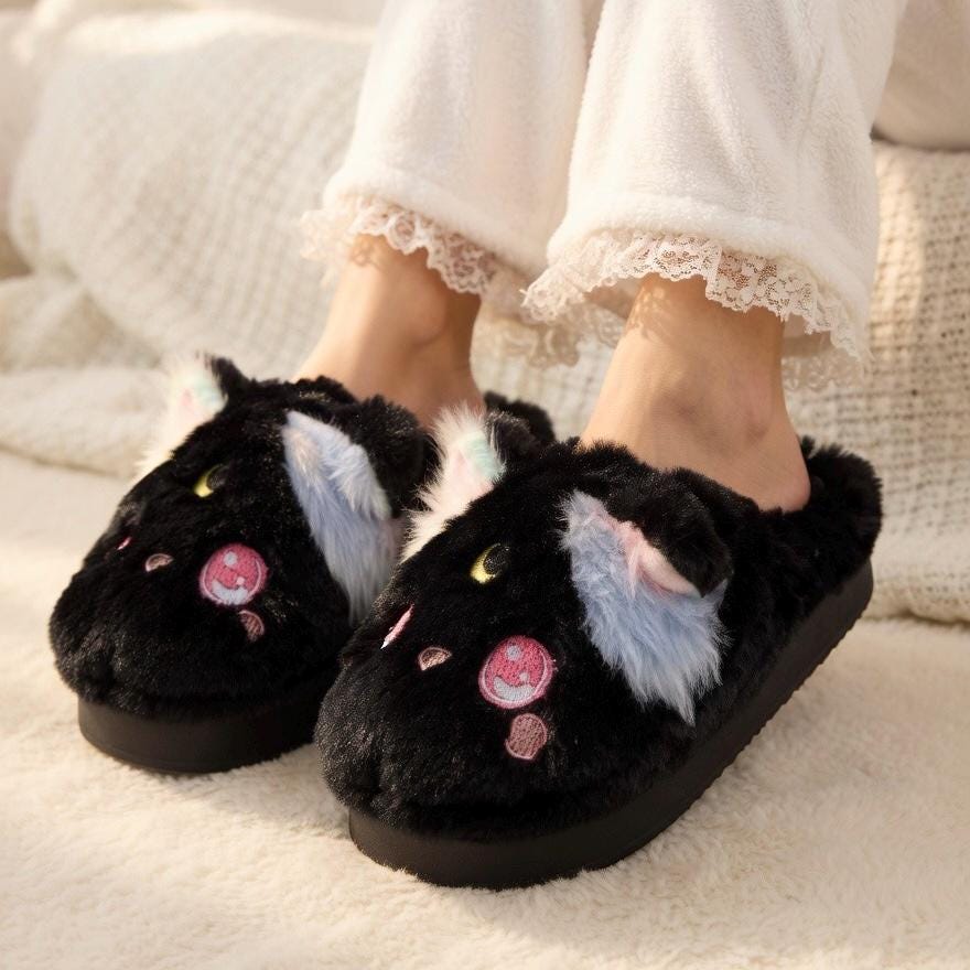 Plush Kitten Slippers | Cozy Rainbow Cat House Shoes, Winter Warmth | SoftSlipsy