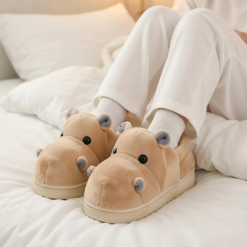 Plush Hippo Slippers | Cozy Animal House Shoes for Women, Winter Warmth|SoftSlipsy
