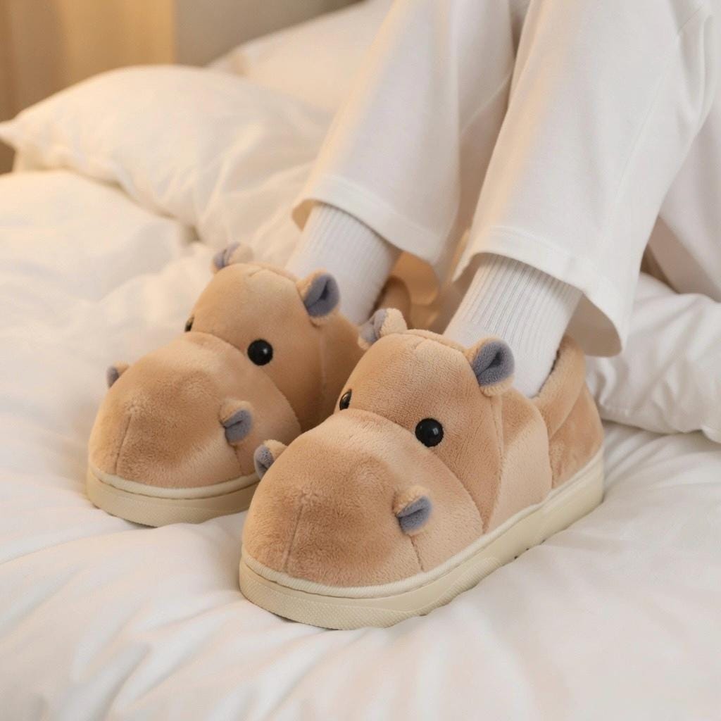Plush Hippo Slippers | Cozy Animal House Shoes for Women, Winter Warmth|SoftSlipsy