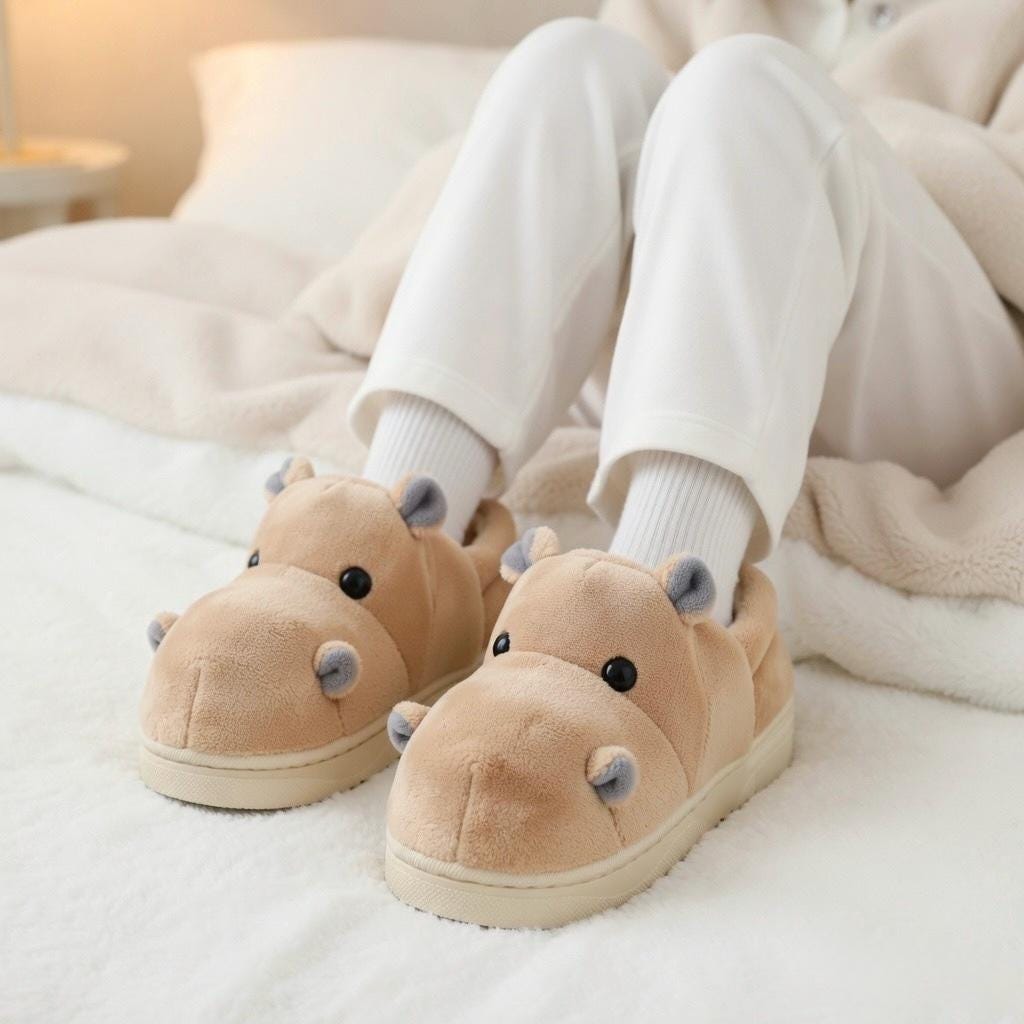 Plush Hippo Slippers | Cozy Animal House Shoes for Women, Winter Warmth|SoftSlipsy