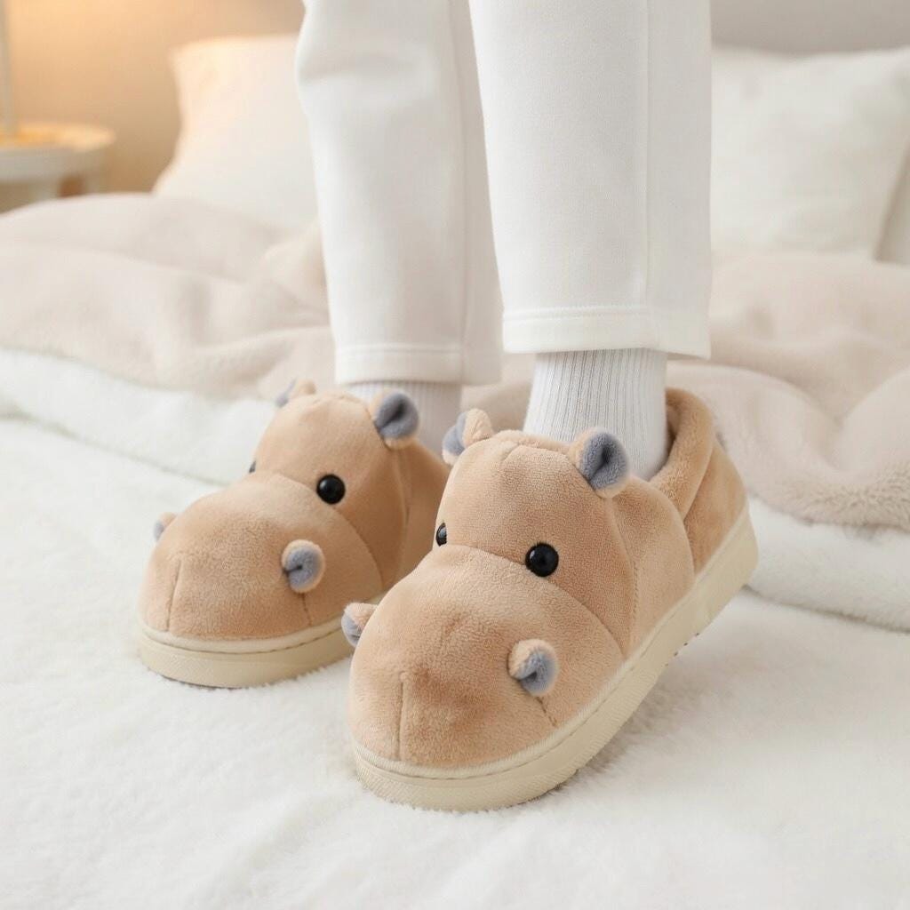 Plush Hippo Slippers | Cozy Animal House Shoes for Women, Winter Warmth|SoftSlipsy