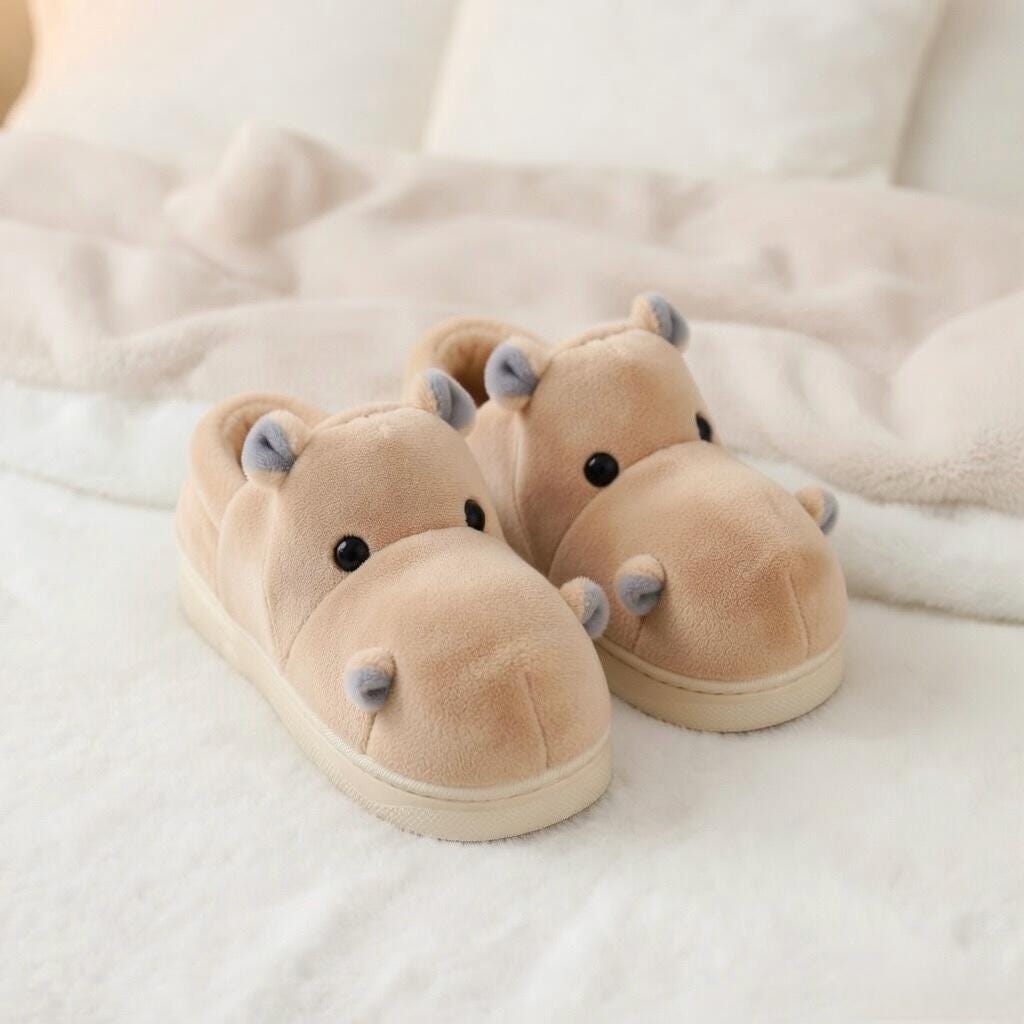Plush Hippo Slippers | Cozy Animal House Shoes for Women, Winter Warmth|SoftSlipsy