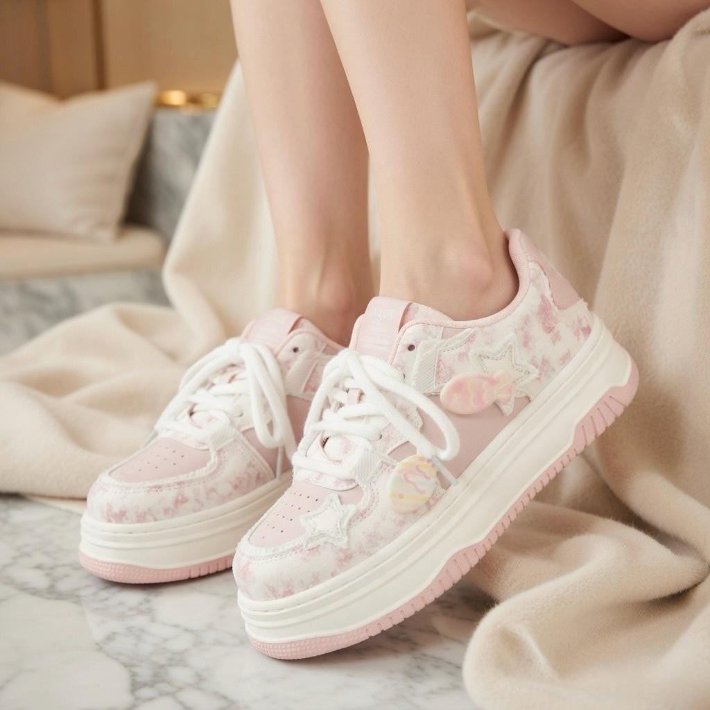 SoftSlipsy Kawaii Cat Platform Sneakers | Pastel Chunky Cartoon Shoes