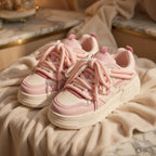 SoftSlipsy Pastel Pink Platform Sneakers | Kawaii Chunky Lace Up Casual Shoes