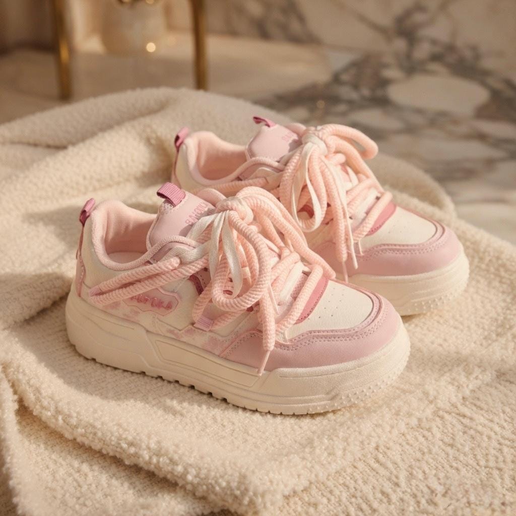 SoftSlipsy Pastel Pink Platform Sneakers | Kawaii Chunky Lace Up Casual Shoes
