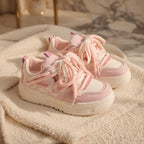 SoftSlipsy Pastel Pink Platform Sneakers | Kawaii Chunky Lace Up Casual Shoes