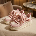 SoftSlipsy Pastel Pink Platform Sneakers | Kawaii Chunky Lace Up Casual Shoes