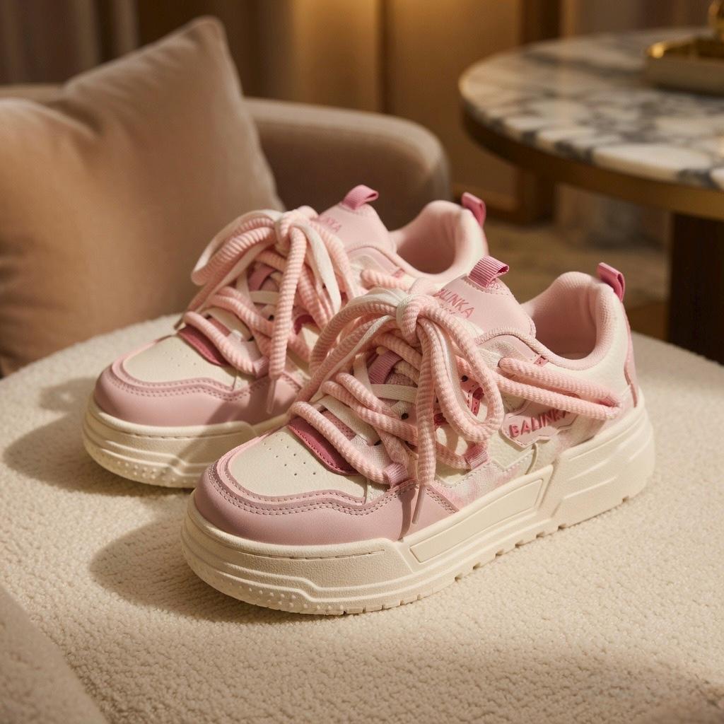 SoftSlipsy Pastel Pink Platform Sneakers | Kawaii Chunky Lace Up Casual Shoes
