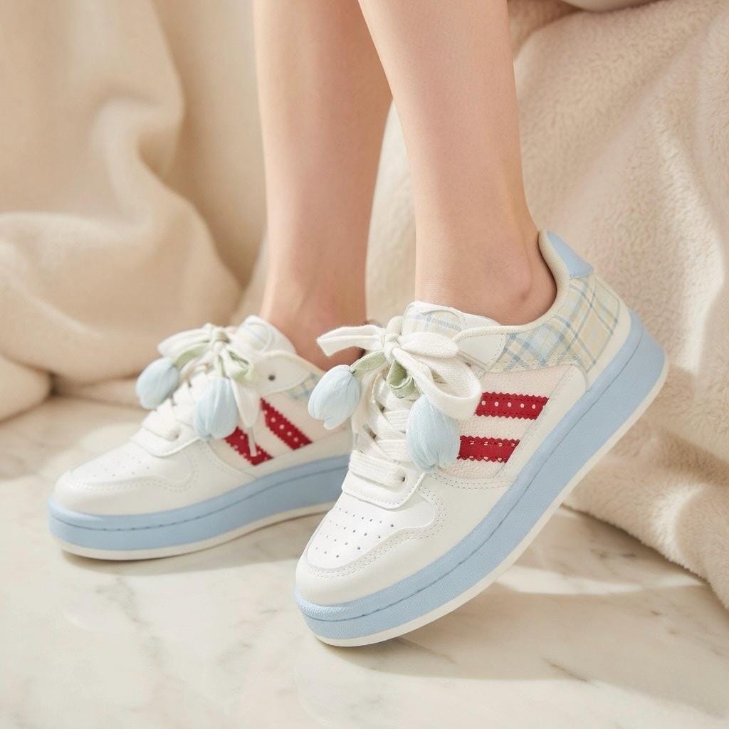 SoftSlipsy Tulip Mesh Platform Sneakers for Women | Breathable Cute Casual Sneakers | Soft Girl Lace Up Shoes | Lightweight Daily Trainers