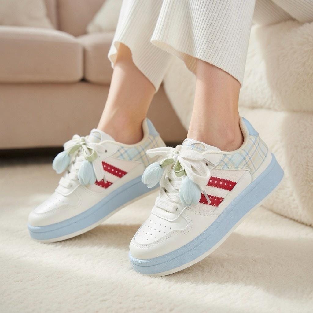 SoftSlipsy Tulip Mesh Platform Sneakers for Women | Breathable Cute Casual Sneakers | Soft Girl Lace Up Shoes | Lightweight Daily Trainers