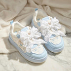 SoftSlipsy Women's Bow Platform Sneakers | Korean Style Lace Up Trainers, Thick Sole Shoes