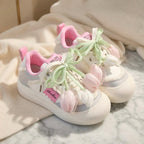 SoftSlipsy Tulip Platform Sneakers Women | Cute Korean Style Mesh Sneakers | Thick Sole Casual Shoes | Soft Girl Lace Up Trainers