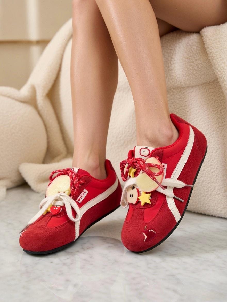 SoftSlipsy Red Apple Platform Sneakers | Korean Style Kawaii Trainers (3–5cm Platform)