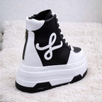 SoftSlipsy 20cm Chunky Platform Sneakers - Black White, Height Boost Boots